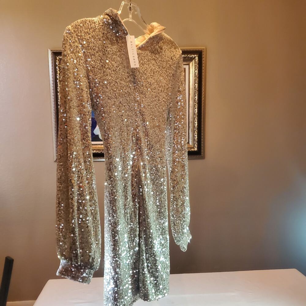 Baltic Born Aakaa Alida Gold Sequin Mini Dress Glitter Party Bodycon Size Small